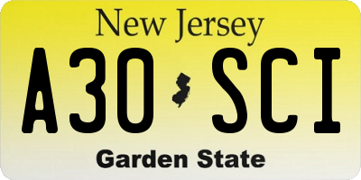 NJ license plate A30SCI