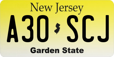 NJ license plate A30SCJ