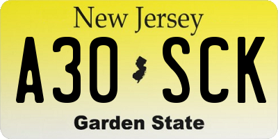 NJ license plate A30SCK