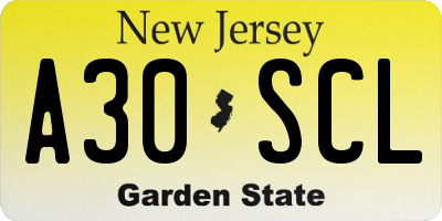 NJ license plate A30SCL