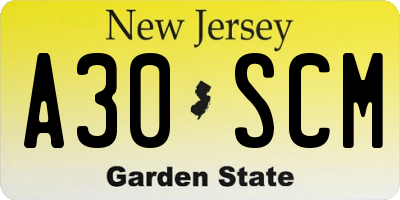 NJ license plate A30SCM