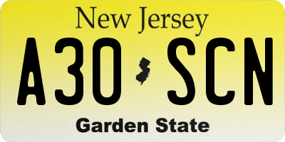 NJ license plate A30SCN