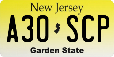 NJ license plate A30SCP