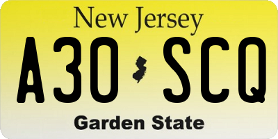 NJ license plate A30SCQ