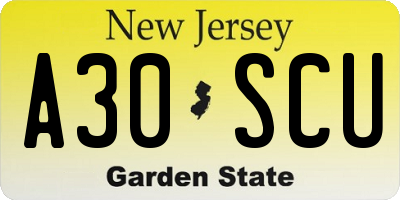 NJ license plate A30SCU