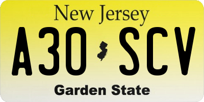 NJ license plate A30SCV
