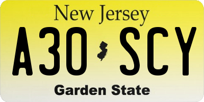 NJ license plate A30SCY