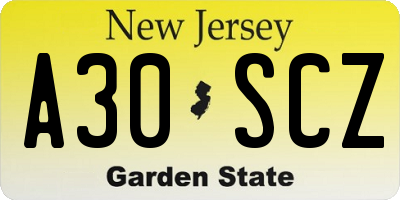 NJ license plate A30SCZ