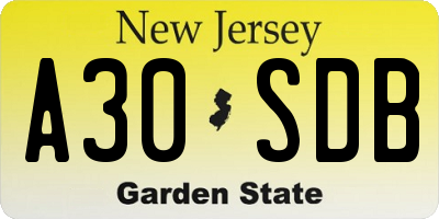 NJ license plate A30SDB