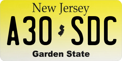 NJ license plate A30SDC
