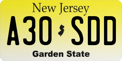 NJ license plate A30SDD