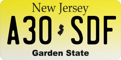 NJ license plate A30SDF
