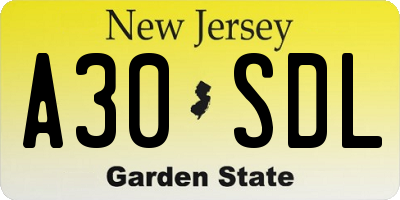 NJ license plate A30SDL