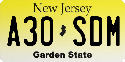 NJ license plate A30SDM