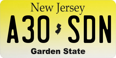 NJ license plate A30SDN