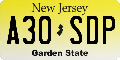 NJ license plate A30SDP