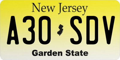 NJ license plate A30SDV