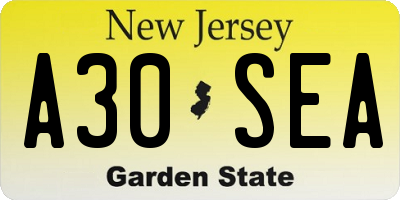 NJ license plate A30SEA
