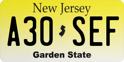 NJ license plate A30SEF
