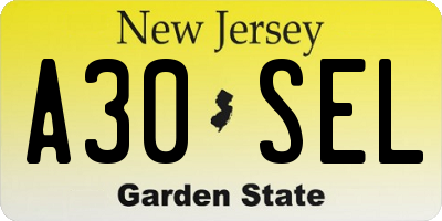 NJ license plate A30SEL