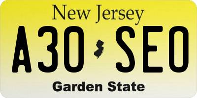 NJ license plate A30SEO