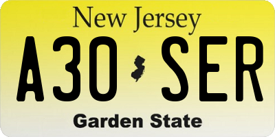 NJ license plate A30SER