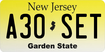 NJ license plate A30SET