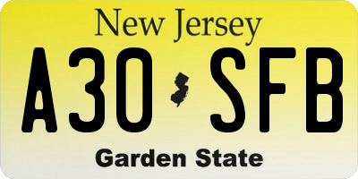 NJ license plate A30SFB
