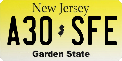 NJ license plate A30SFE