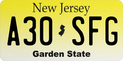 NJ license plate A30SFG