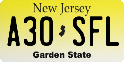 NJ license plate A30SFL