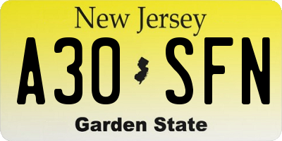 NJ license plate A30SFN
