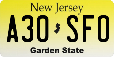 NJ license plate A30SFO