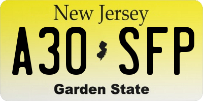 NJ license plate A30SFP