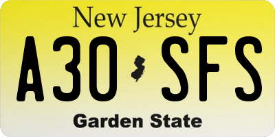 NJ license plate A30SFS