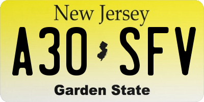 NJ license plate A30SFV