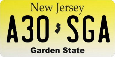 NJ license plate A30SGA