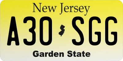 NJ license plate A30SGG