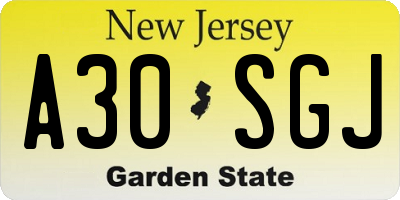 NJ license plate A30SGJ