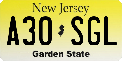 NJ license plate A30SGL