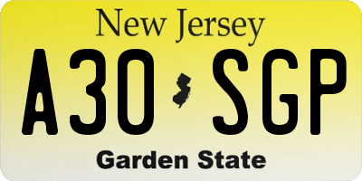 NJ license plate A30SGP