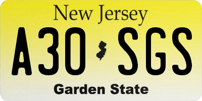 NJ license plate A30SGS