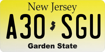 NJ license plate A30SGU