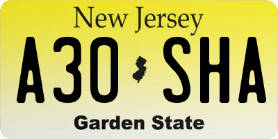 NJ license plate A30SHA