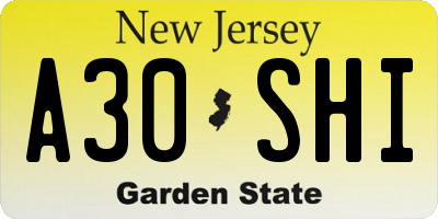 NJ license plate A30SHI