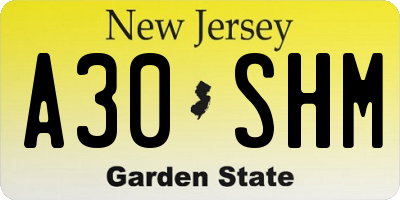 NJ license plate A30SHM