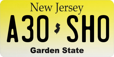 NJ license plate A30SHO