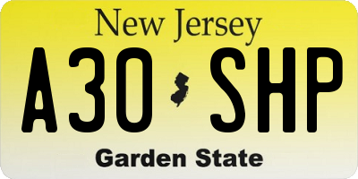 NJ license plate A30SHP