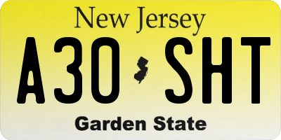 NJ license plate A30SHT