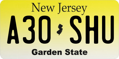 NJ license plate A30SHU